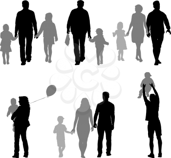 Set silhouette of happy family on a white background. Vector illustration