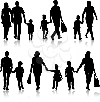 Set silhouette of happy family on a white background. Vector illustration