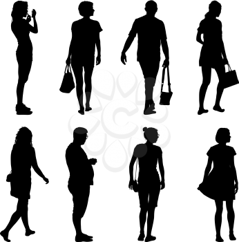 Black silhouette group of people standing in various poses.