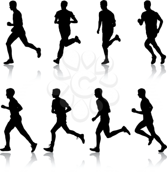 Set of silhouettes Runners on sprint men vector illustration.