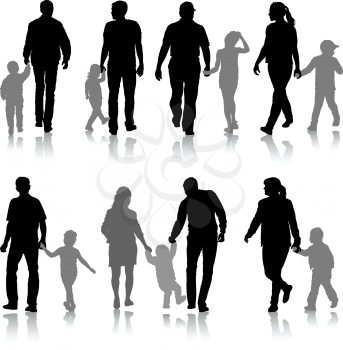 Set silhouette of happy family on a white background.