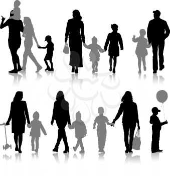 Set silhouette of happy family on a white background. Vector illustration