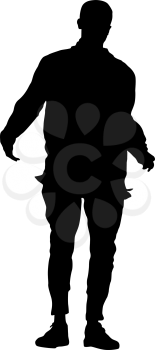 Black silhouette man standing, people on white background.