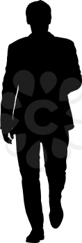 Black silhouette of a walking man on a white background.