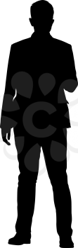 Black silhouette of a walking man on a white background.
