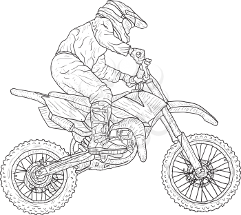 Motocross drivers silhouette sketch on white background.