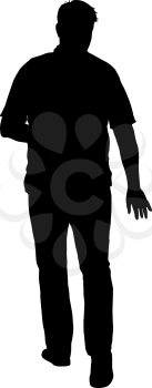 Black silhouette man standing, people on white background.