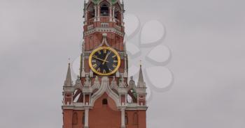 Moscow Kremlin Main Clock named Kuranti on Spasskaya Tower. Red Square.