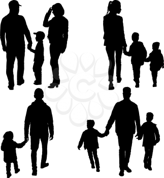 Set silhouette of happy family on a white background.