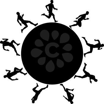 Black silhouette of runners running in circles.