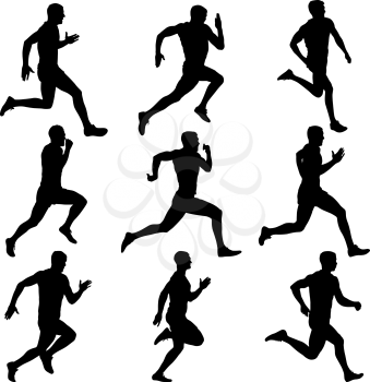 Set of silhouettes. Runners on sprint men.