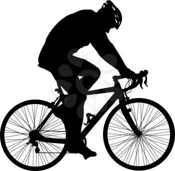 Silhouette of a cyclist male on white background.