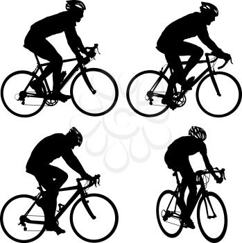 Set silhouette of a cyclist male on white background.
