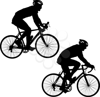 Set silhouette of a cyclist male on white background.