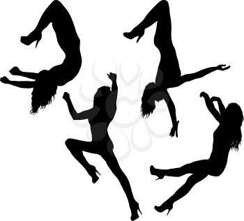 Set silhouette woman doing some acrobatic elements on a white background.