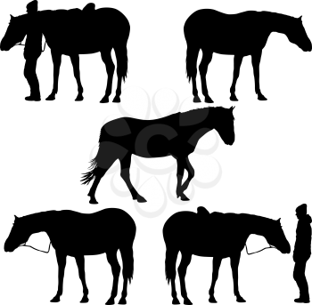 Set silhouette of black mustang horse vector illustration