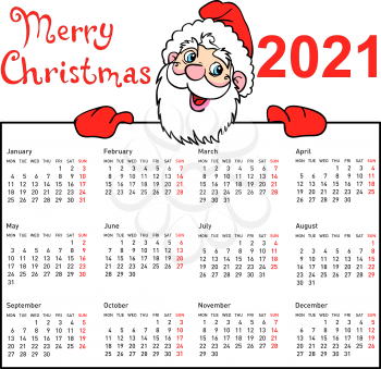 Stylish calendar withmuscular Santa Claus for 2021.