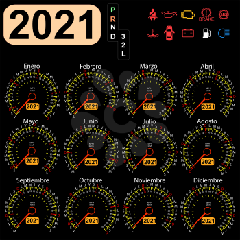 2021 year a calendar speedometer car in Spanish.