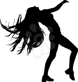 Black silhouettes dancing woman on white background.