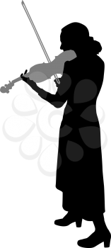 Silhouettes a musician violinist playing the violinon a white background.