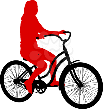 Silhouette of a cyclist female on white background.