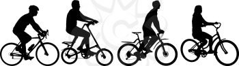 Set silhouette of a cyclist male and female on white background.