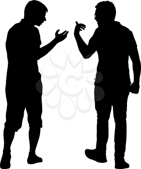 Black silhouettes two men with arm raised on a white background.