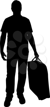 Silhouette of a man with a briefcase in hand, on a white background.