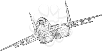 Silhouette military combat airplane on a white background.