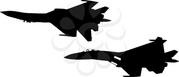 Set silhouette military combat airplane on a white background.