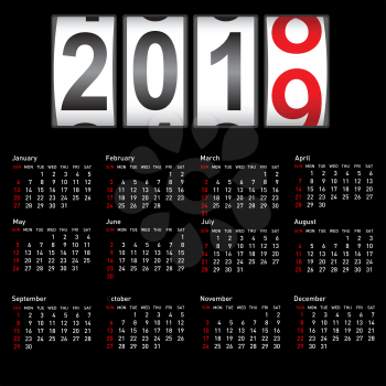 2019 New Year counter, change calendar illustration.