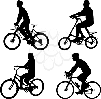 Set silhouette of a cyclist male and female on white background.