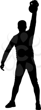 Silhouette muscular man holding kettle bell.