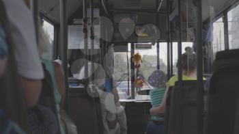 BARNAUL - AUGUST 21 Passengers in the bus inside view on August 21, 2018 in Barnaul, Russia.
