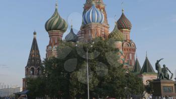 MOSCOW - JULE 27: The Saint Basil's (Resurrection) Cathedral tops on the Moscow on Jule 27, 2019 in Moscow, Russia.