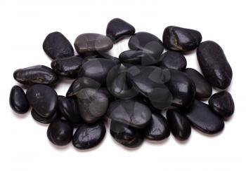 Heap of black pebbles isolated on white background