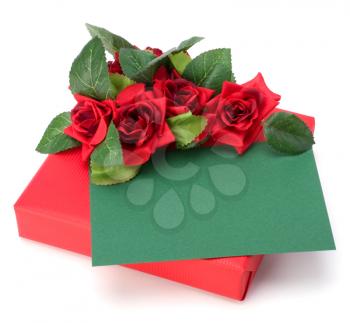 Gift with floral decor. Flowers are artificial.