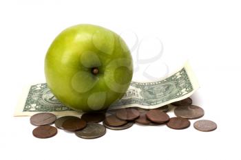 Apple and money isolated.  Health concept