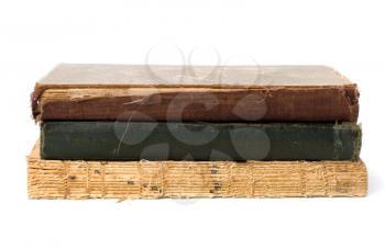 tattered book stack isolated on white background