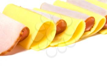 meat and cheese slices isolated on white
