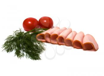 tomato and  meat  slices isolated on white