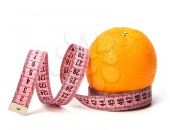 tape measure wrapped around the orange isolated on white background