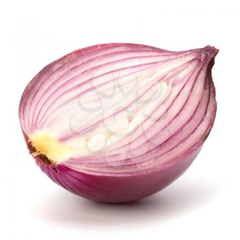 Red sliced onion half isolated on white background