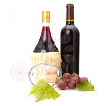wine glass and two wine bottles  isolated on white background