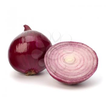 Red sliced onion  isolated on white background