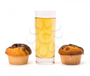 muffin and  fruit juice isolated on white background