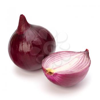 Red sliced onion  isolated on white background
