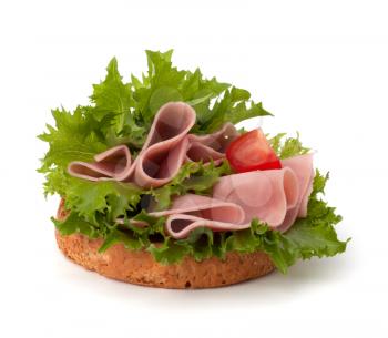 healthy sandwich with lettuce and smoked ham  isolated on white background