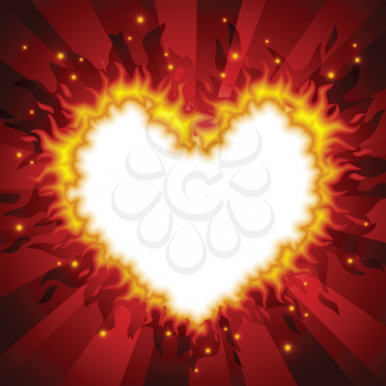 Royalty Free Clipart Image of a Heart on Fire