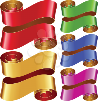 Vector ribbon frames set. Red, green, blue, purple and golden banners isolated on white background